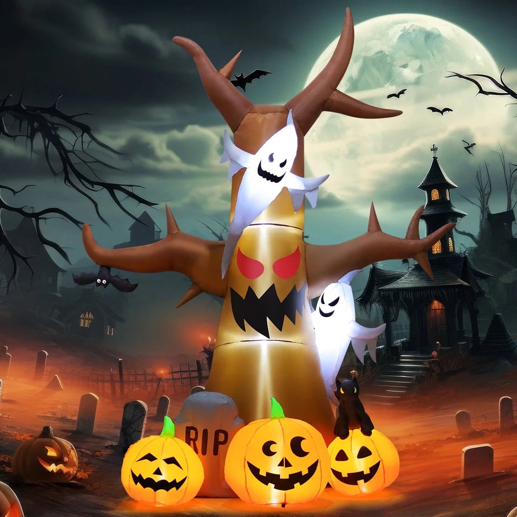 Spook Up Your Halloween with the 11.8 FT Inflatable Ghost Tree – Light Up Your Yard with LED Magic!