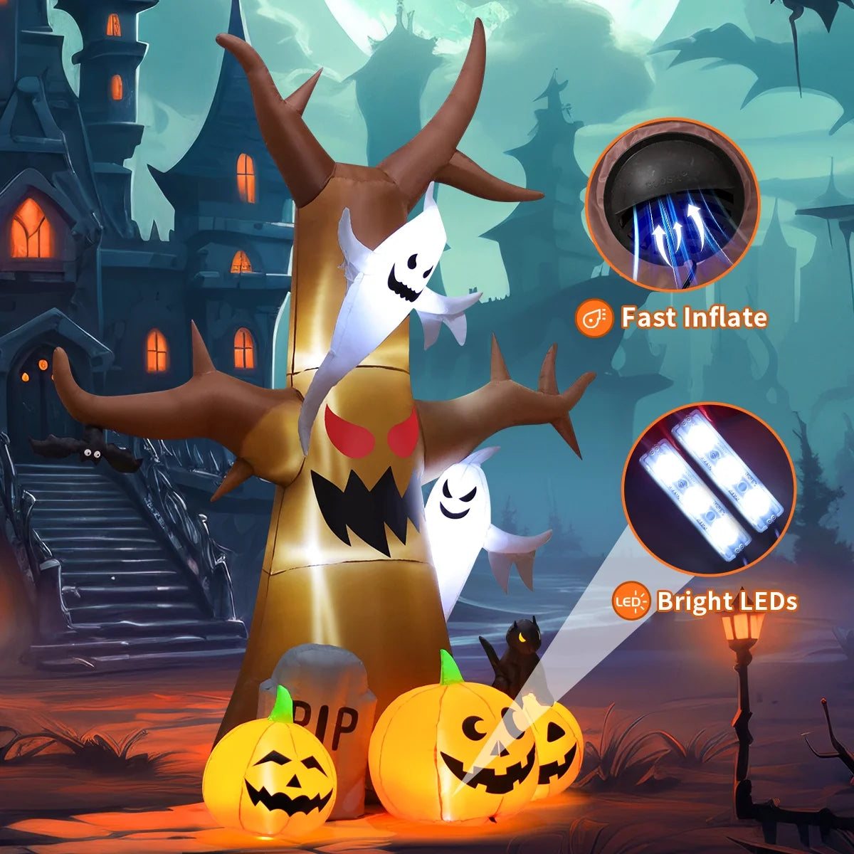Spook Up Your Halloween with the 11.8 FT Inflatable Ghost Tree – Light Up Your Yard with LED Magic!