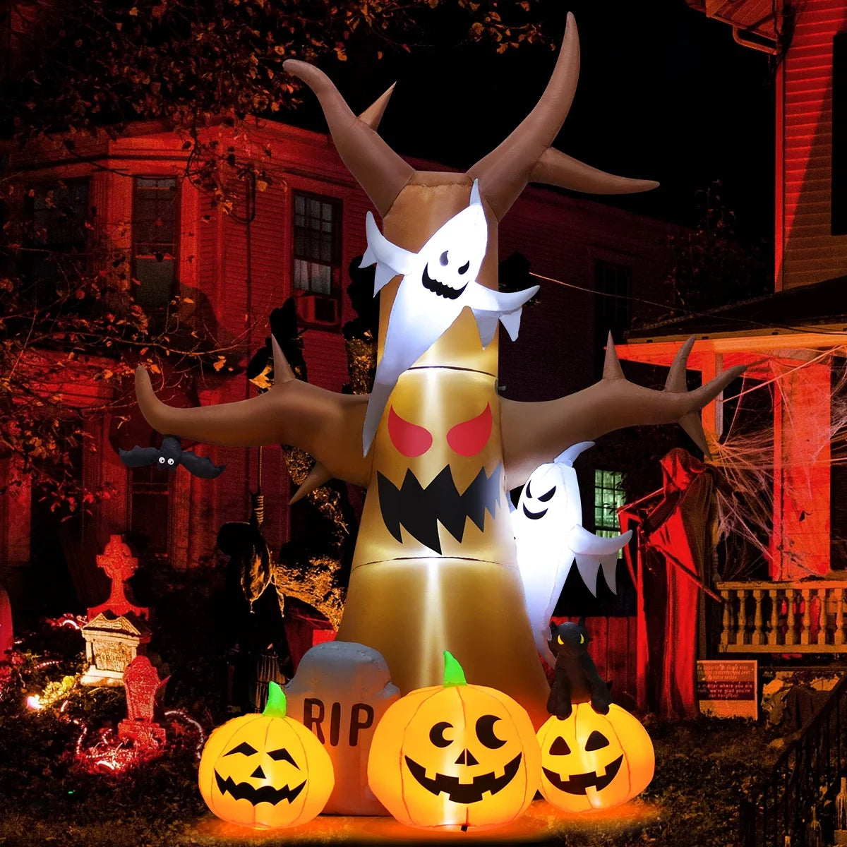 Spook Up Your Halloween with the 11.8 FT Inflatable Ghost Tree – Light Up Your Yard with LED Magic!