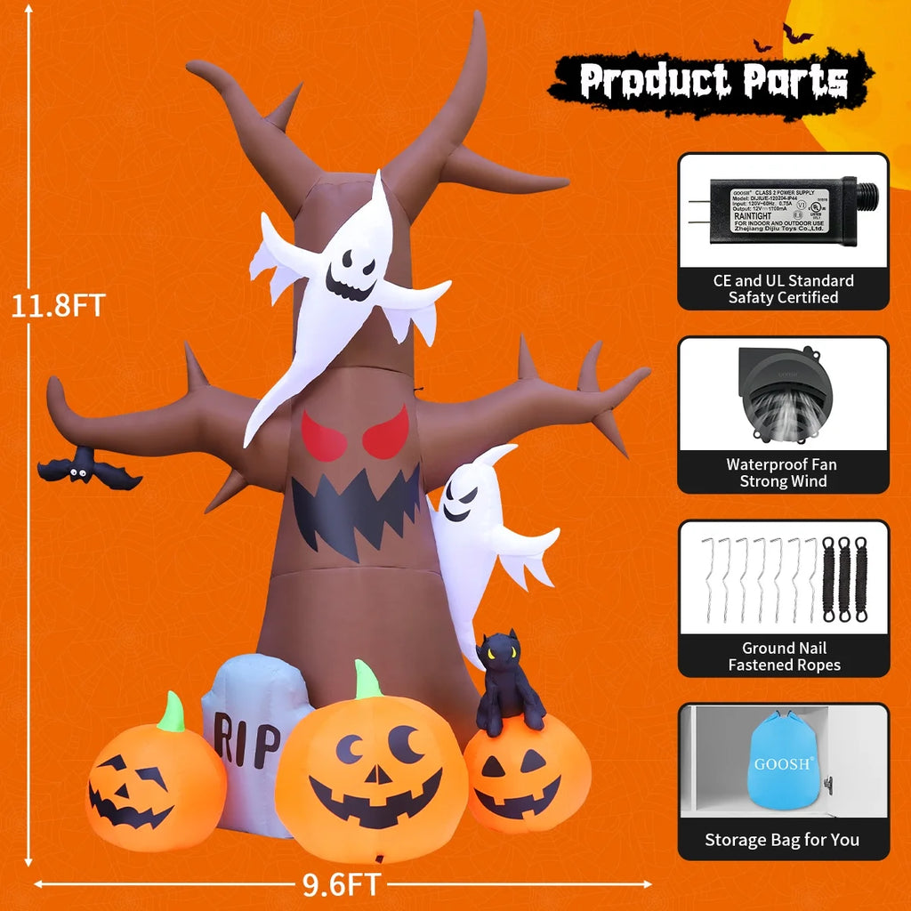 Spook Up Your Halloween with the 11.8 FT Inflatable Ghost Tree – Light Up Your Yard with LED Magic!