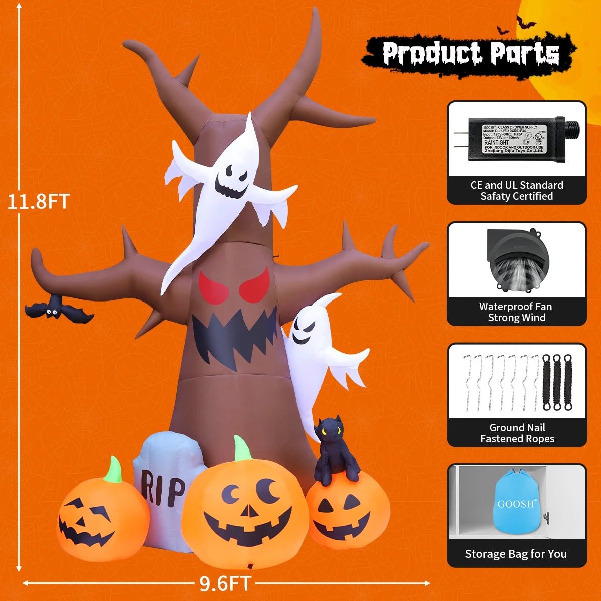 Spook Up Your Halloween with the 11.8 FT Inflatable Ghost Tree – Light Up Your Yard with LED Magic!