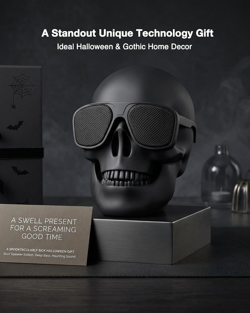 Skull Speaker: Unique Portable Bluetooth Speaker with 8W Bass Stereo - Perfect for Halloween Decor and Gifts!