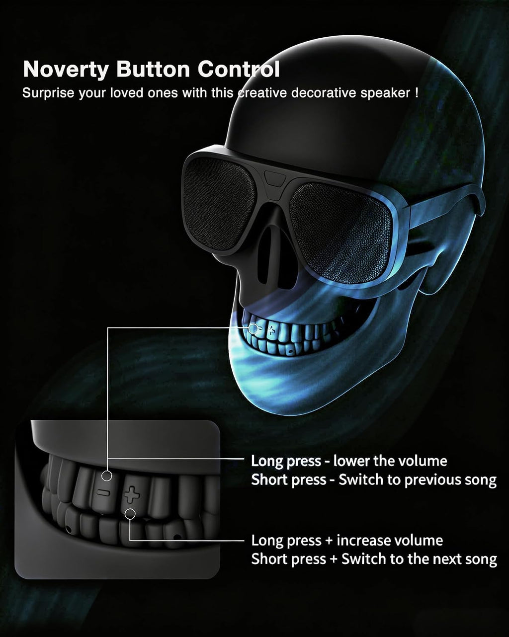 Skull Speaker: Unique Portable Bluetooth Speaker with 8W Bass Stereo - Perfect for Halloween Decor and Gifts!