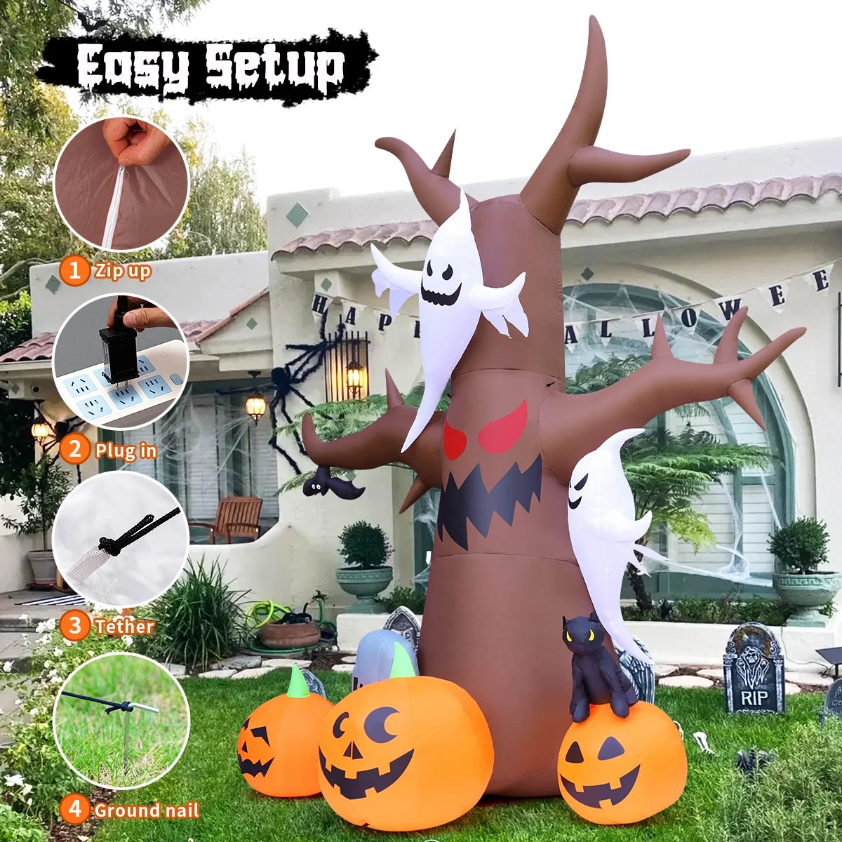 Spook Up Your Halloween with the 11.8 FT Inflatable Ghost Tree – Light Up Your Yard with LED Magic!