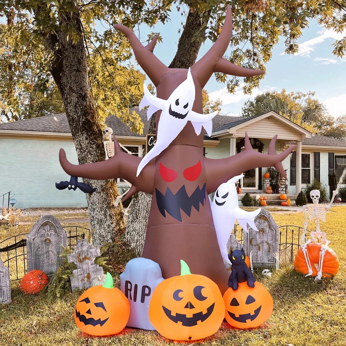 Spook Up Your Halloween with the 11.8 FT Inflatable Ghost Tree – Light Up Your Yard with LED Magic!